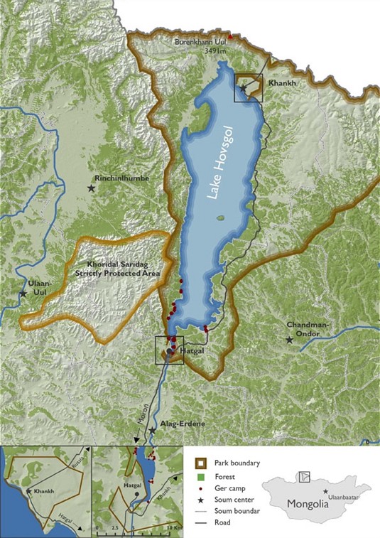  Übersichtskarte zum Lake Hovsgol Nationalpark 