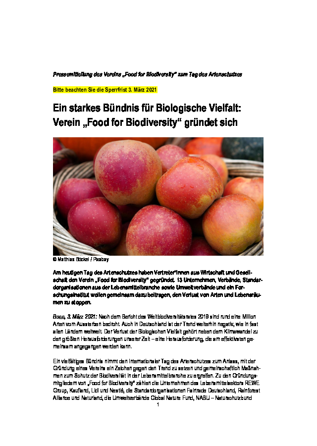Ein starkes Bündnis für Biologische Vielfalt Verein FfB gründet sich