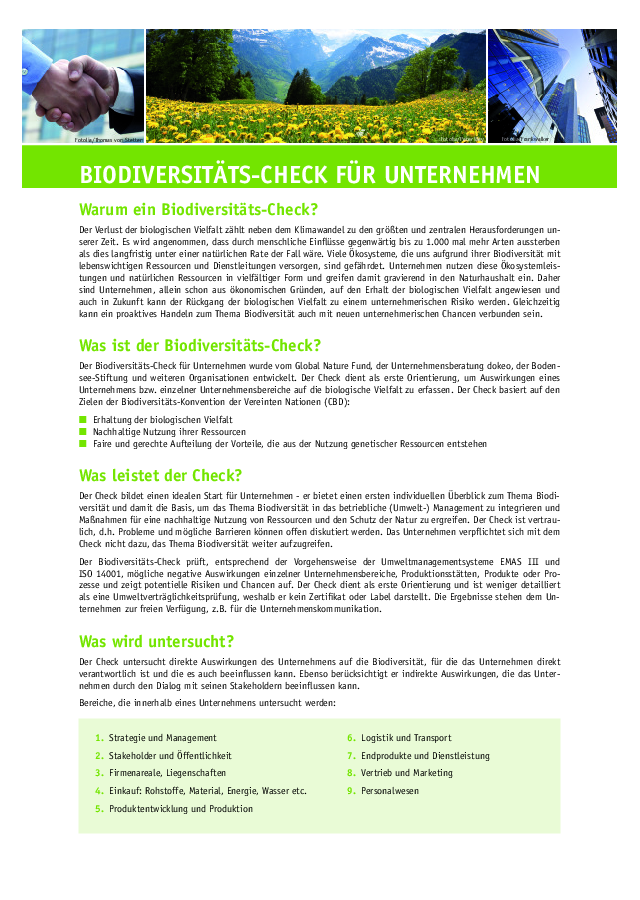 Biodiversitäts Check für Unternehmen