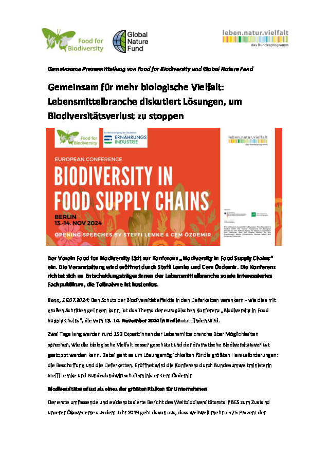 Einladung zur Konferenz Biodiversity in Food Supply Chains